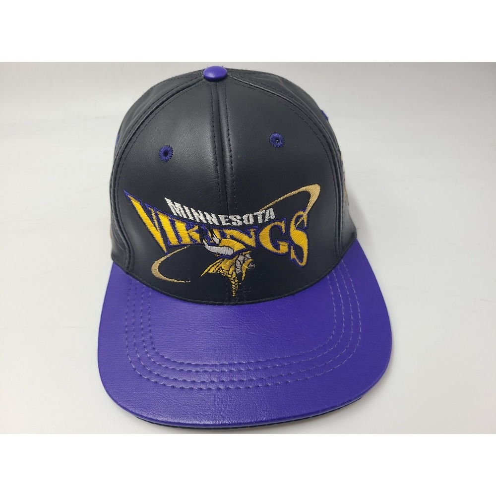 Vintage‎ Minnesota Vikings Genuine Leather Modern Snapback Hat Cap Black Purple